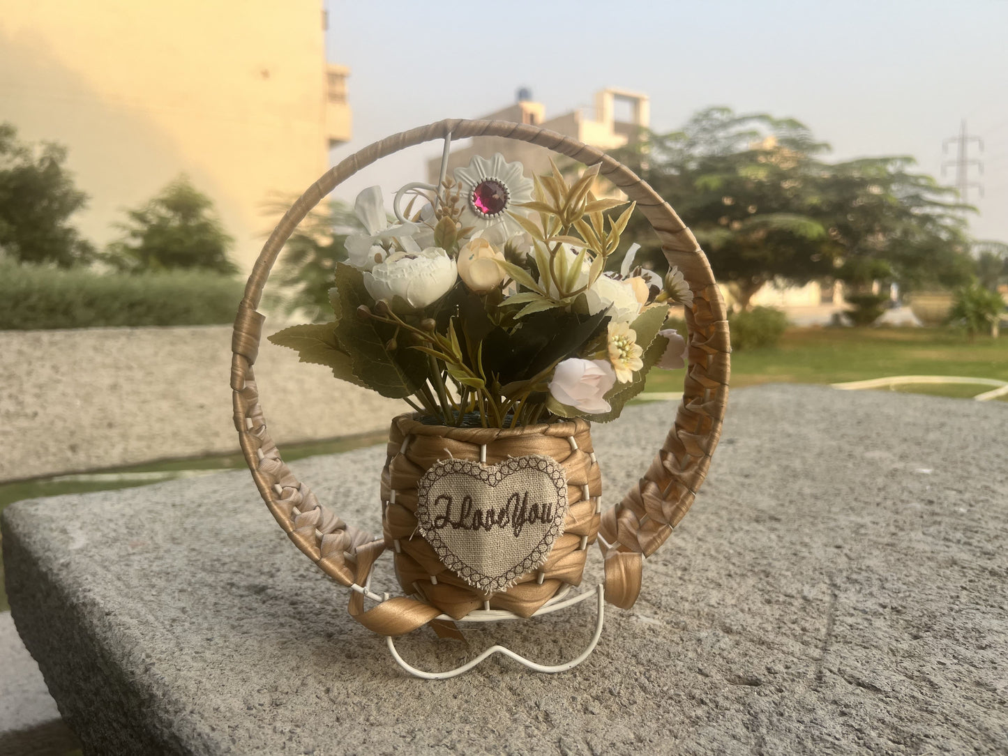 Handcrafted Hanging Basket with Artificial Flowers – Set of 3 for Home Décor and Gift Giving