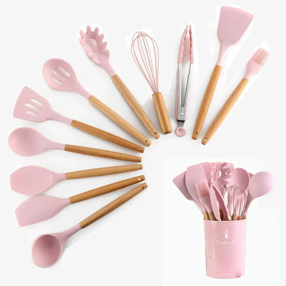 13-piece Silicone Kitchen Utensils Set with Resting Pad - Random Colors