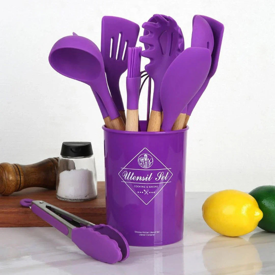 13-piece Silicone Kitchen Utensils Set with Resting Pad - Random Colors