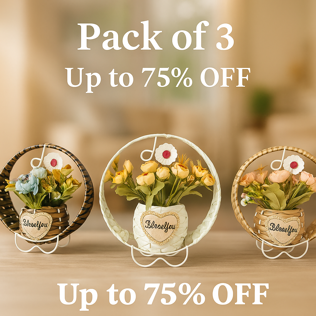 Handcrafted Hanging Basket with Artificial Flowers – Set of 3 for Home Décor and Gift Giving