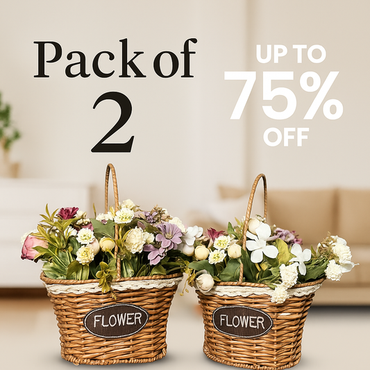 Set of 2 Handcrafted Wicker Baskets with Artificial Flowers – Perfect for Home Décor and Gifts