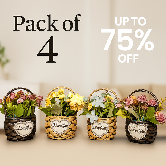 Set of 4 small Handwoven Decorative Baskets with Artificial Flowers – Perfect for Home Décor and Gifting