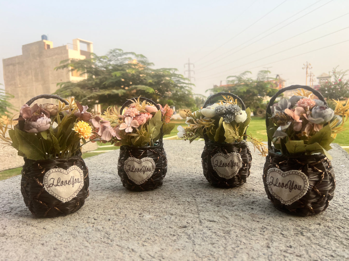 Set of Handwoven Decorative Baskets with Artificial Flowers – Perfect for Home Décor and Gifting