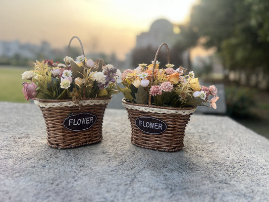 Set of 2 Handcrafted Wicker Baskets with Artificial Flowers – Perfect for Home Décor and Gifts