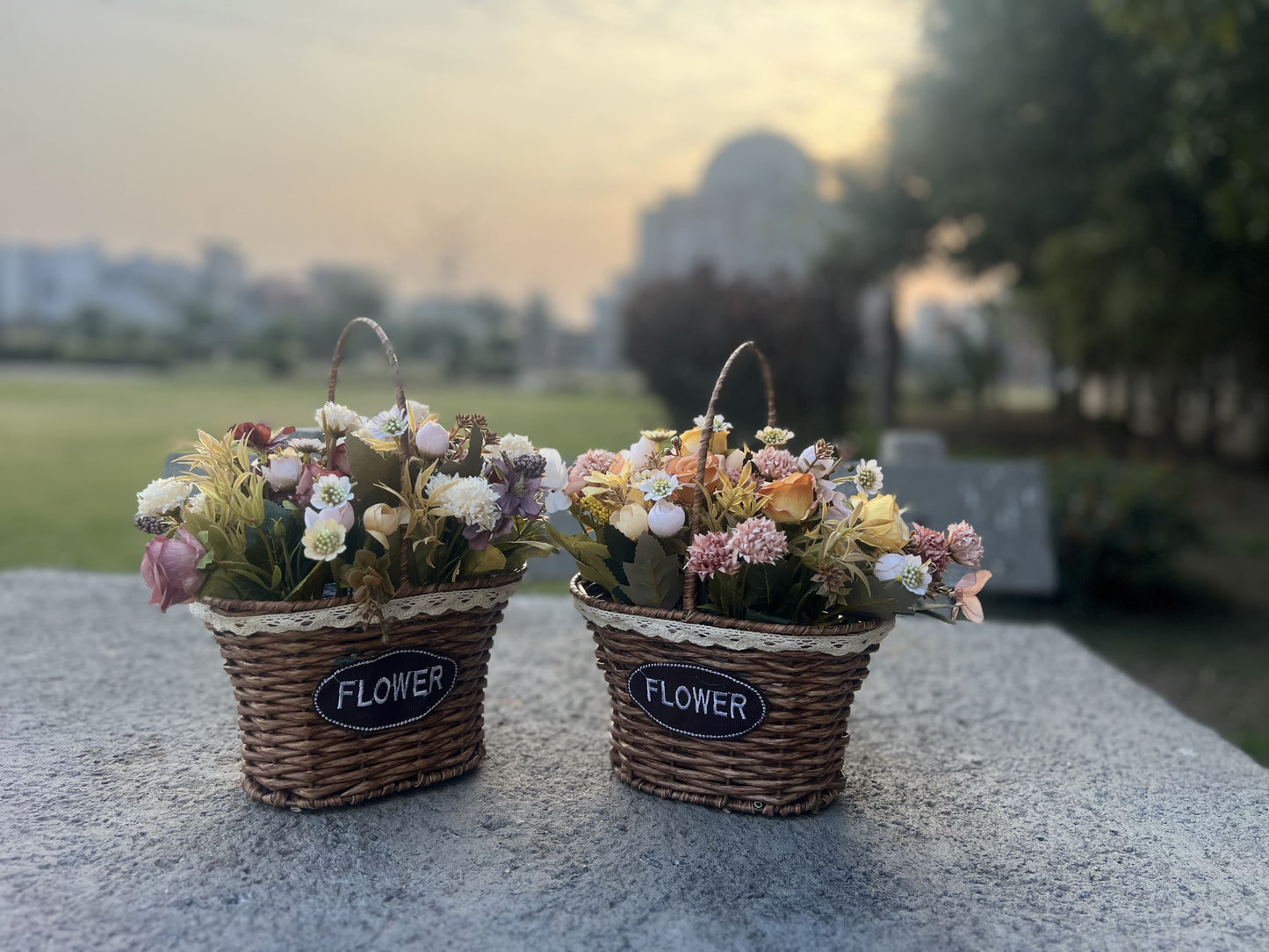 Set of 2 Handcrafted Wicker Baskets with Artificial Flowers – Perfect for Home Décor and Gifts