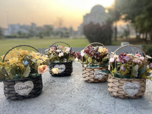 Set of 4 Handwoven Decorative Baskets with Artificial Flowers – Perfect for Home Décor and Gifting