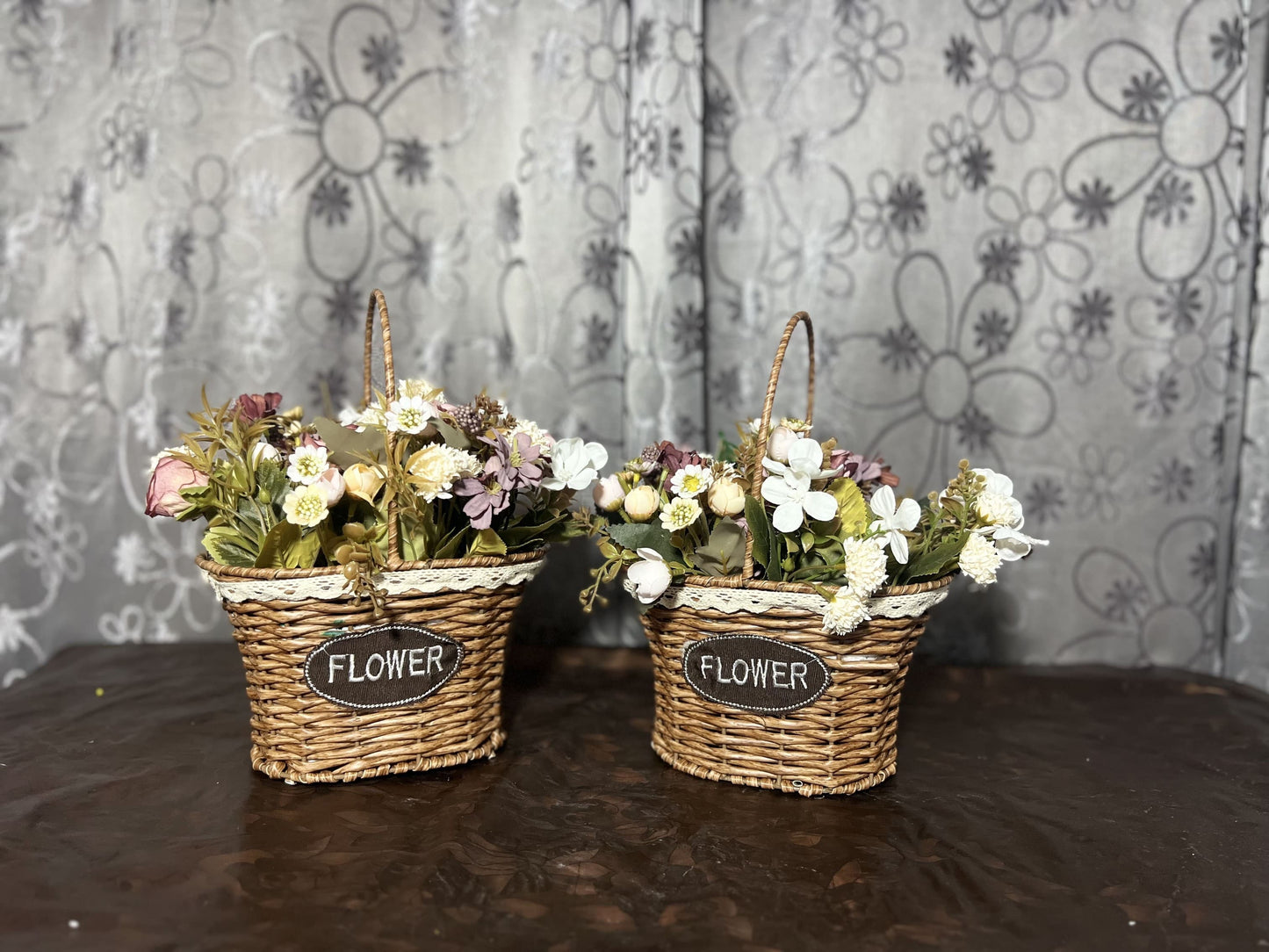 Set of 2 Handcrafted Wicker Baskets with Artificial Flowers – Perfect for Home Décor and Gifts